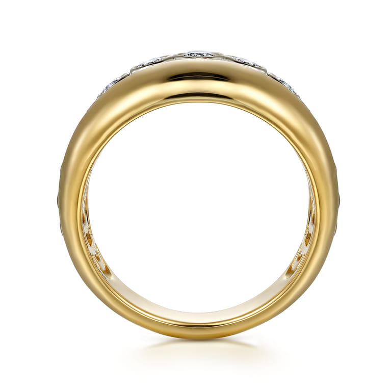 14K White-Yellow Gold Bezel Set Diamond Wide Band Ring - 0.4 ct - Shot 2