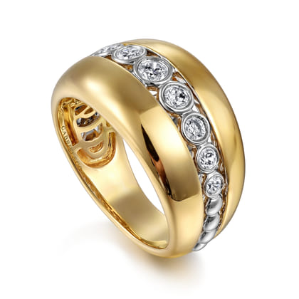 14K White-Yellow Gold Bezel Set Diamond Wide Band Ring