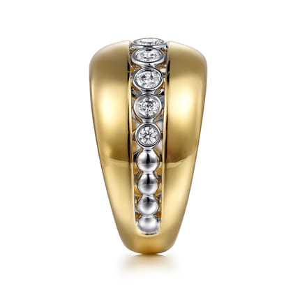 14K White-Yellow Gold Bezel Set Diamond Wide Band Ring