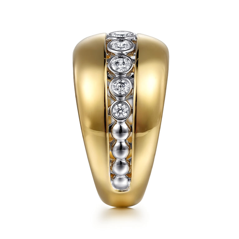 14K White-Yellow Gold Bezel Set Diamond Wide Band Ring - 0.4 ct - Shot 4