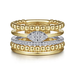 14K White-Yellow Gold Bujukan And Diamond Easy Stackable Ring