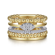 14K White-Yellow Gold Bujukan And Diamond Easy Stackable Ring