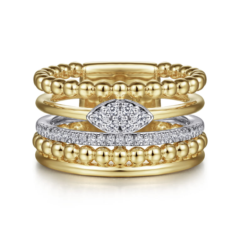 14K White-Yellow Gold Bujukan And Diamond Easy Stackable Ring - 0.25 ct - Shot 1