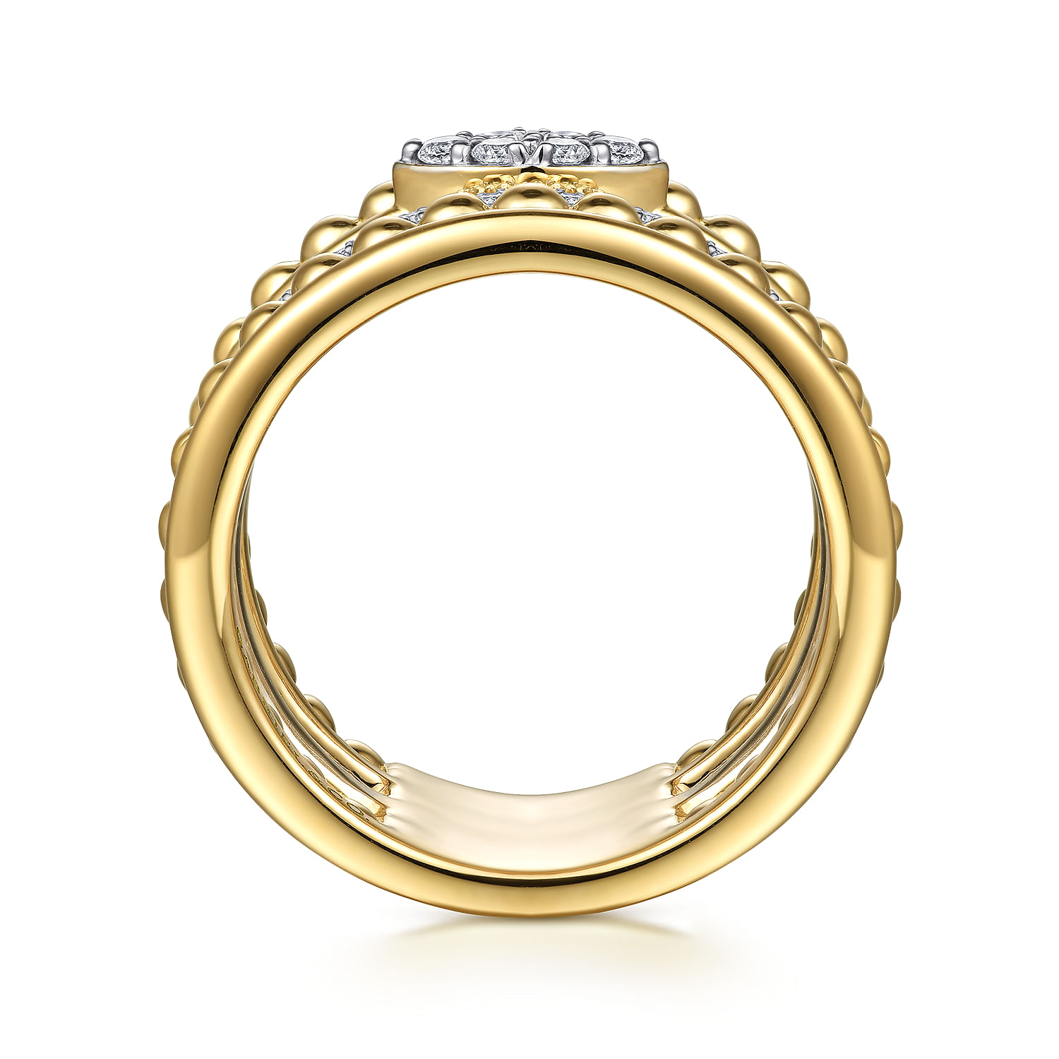 14K White-Yellow Gold Bujukan And Diamond Easy Stackable Ring - 0.25 ct - Shot 2