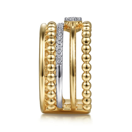 14K White-Yellow Gold Bujukan And Diamond Easy Stackable Ring