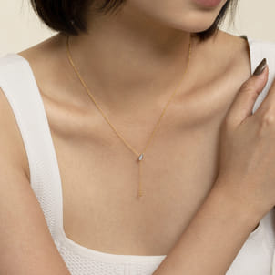 14K White  Yellow Gold Bujukan And Diamond Y Necklace