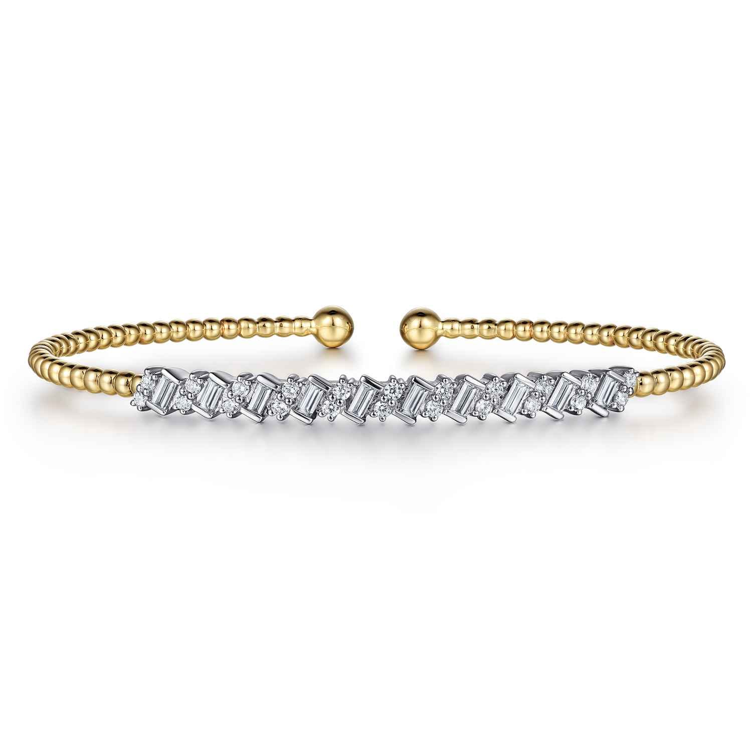14K White-Yellow Gold Bujukan Baguette Diamond Cuff Bracelet - 0.55 ct - Shot 1