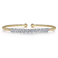 14K White-Yellow Gold Bujukan Baguette Diamond Cuff Bracelet