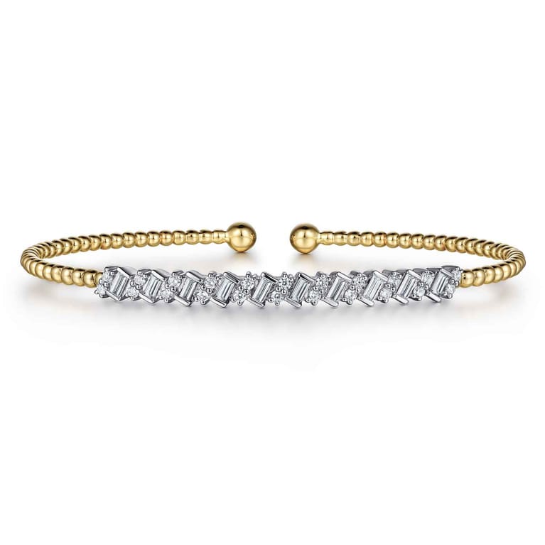 14K White-Yellow Gold Bujukan Baguette Diamond Cuff Bracelet - 0.55 ct - Shot 1