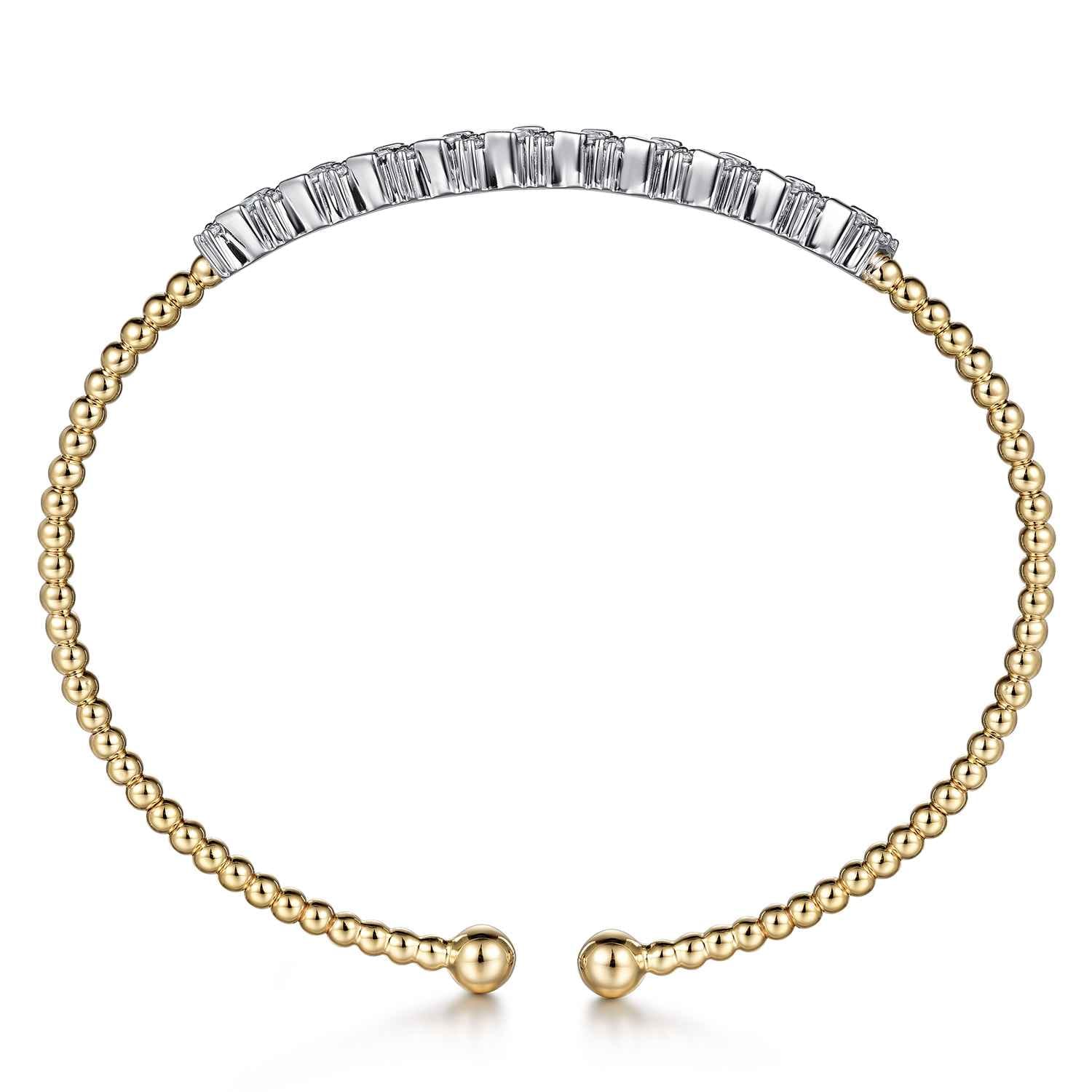 14K White-Yellow Gold Bujukan Baguette Diamond Cuff Bracelet - 0.55 ct - Shot 3