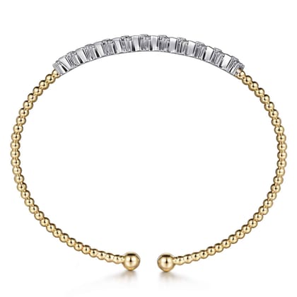 14K White-Yellow Gold Bujukan Baguette Diamond Cuff Bracelet