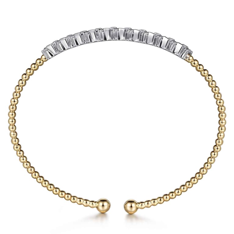 14K White-Yellow Gold Bujukan Baguette Diamond Cuff Bracelet - 0.55 ct - Shot 3