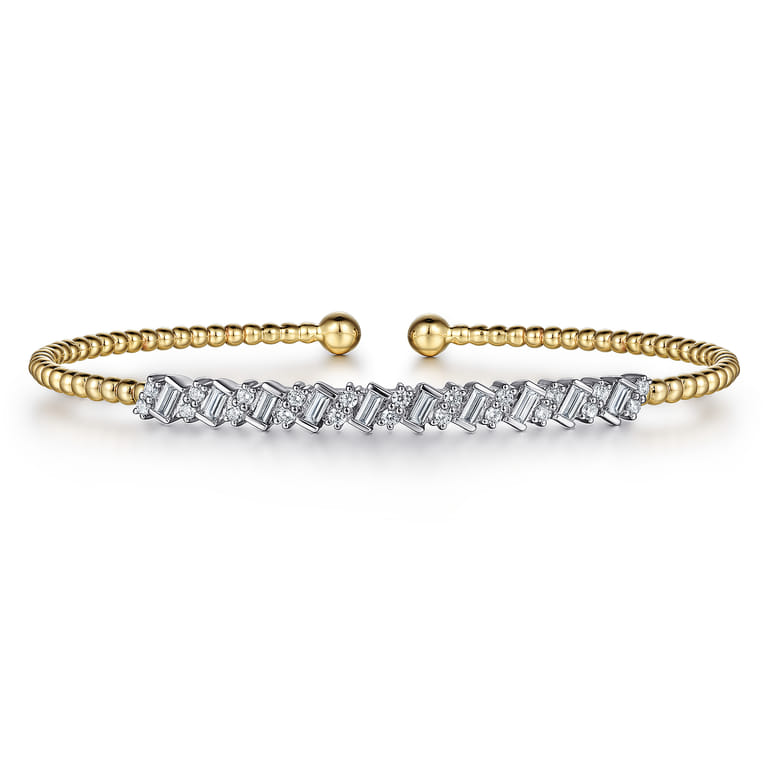 14K White-Yellow Gold Bujukan Baguette Diamond Cuff Bracelet - 0.55 ct - Shot 1