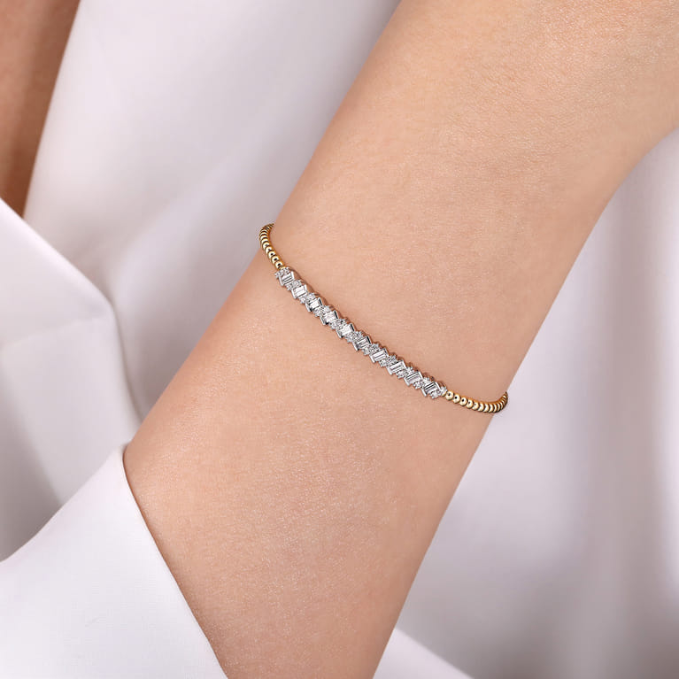 14K White-Yellow Gold Bujukan Baguette Diamond Cuff Bracelet - 0.55 ct - Shot 4
