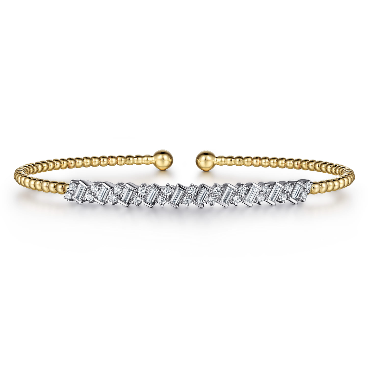 14K White-Yellow Gold Bujukan Baguette Diamond Cuff Bracelet - 0.55 ct - Shot 1