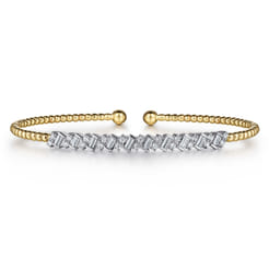 14K White-Yellow Gold Bujukan Baguette Diamond Cuff Bracelet