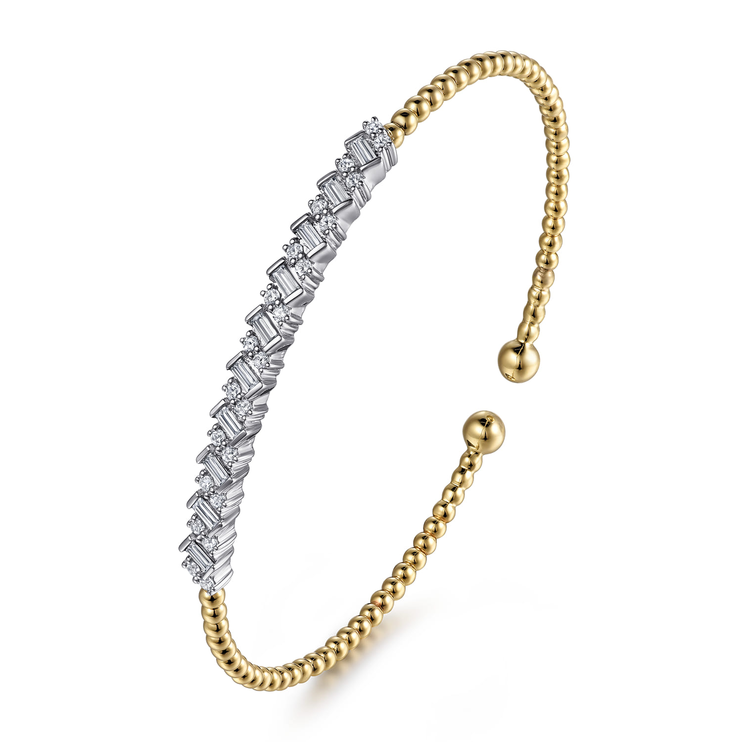 14K White-Yellow Gold Bujukan Baguette Diamond Cuff Bracelet - 0.55 ct - Shot 2
