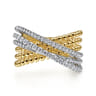 14K White-Yellow Gold Bujukan Ball and Diamond Criss Cross Ring - 0.5 ct