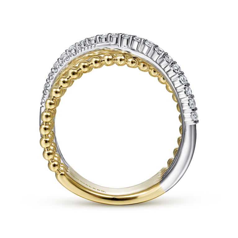 14K White-Yellow Gold Bujukan Ball and Diamond Criss Cross Ring - 0.5 ct - Shot 2