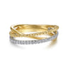 14K White-Yellow Gold Bujukan Ball and Diamond Criss Cross Ring - 0.2 ct