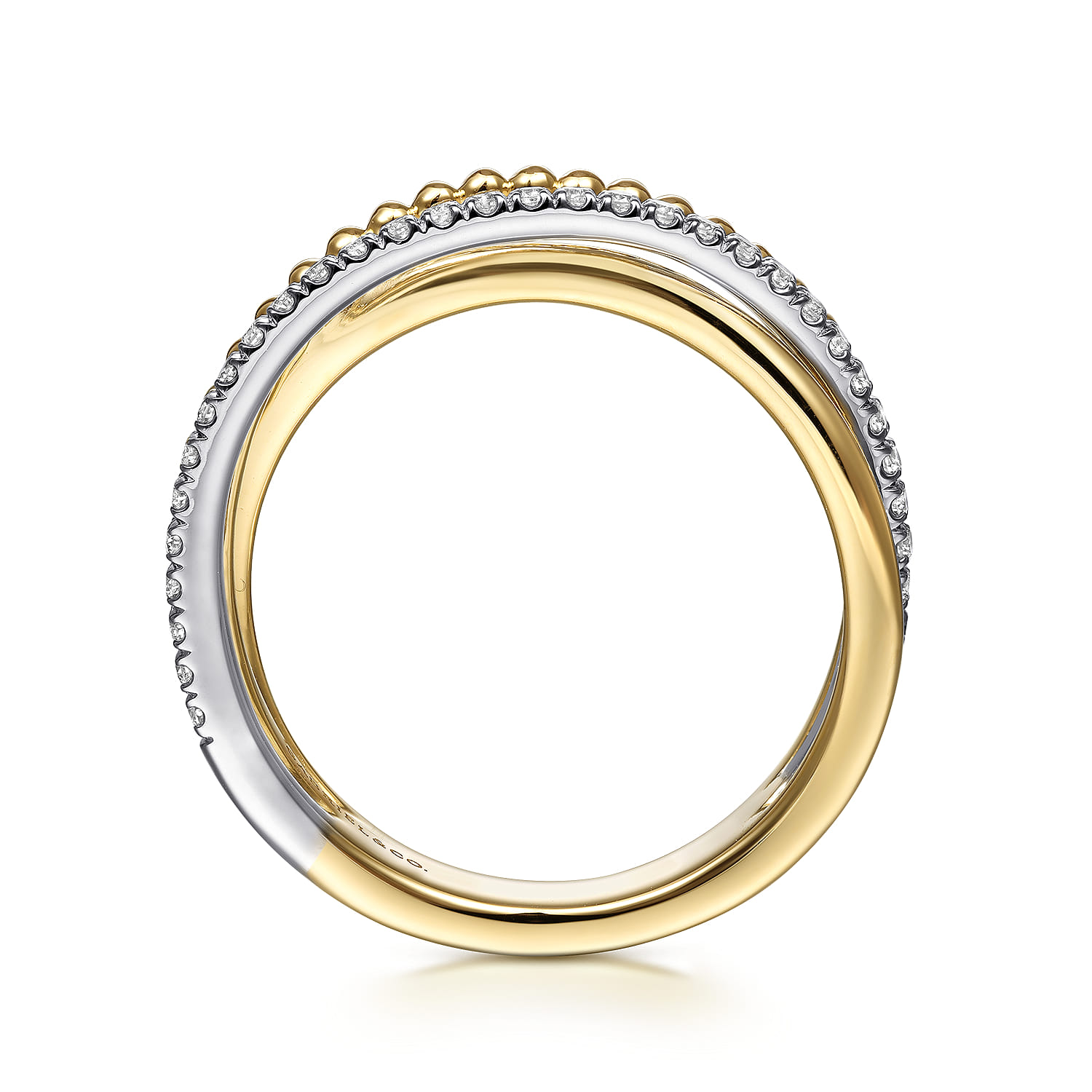 14K White-Yellow Gold Bujukan Ball and Diamond Criss Cross Ring - 0.2 ct - Shot 2