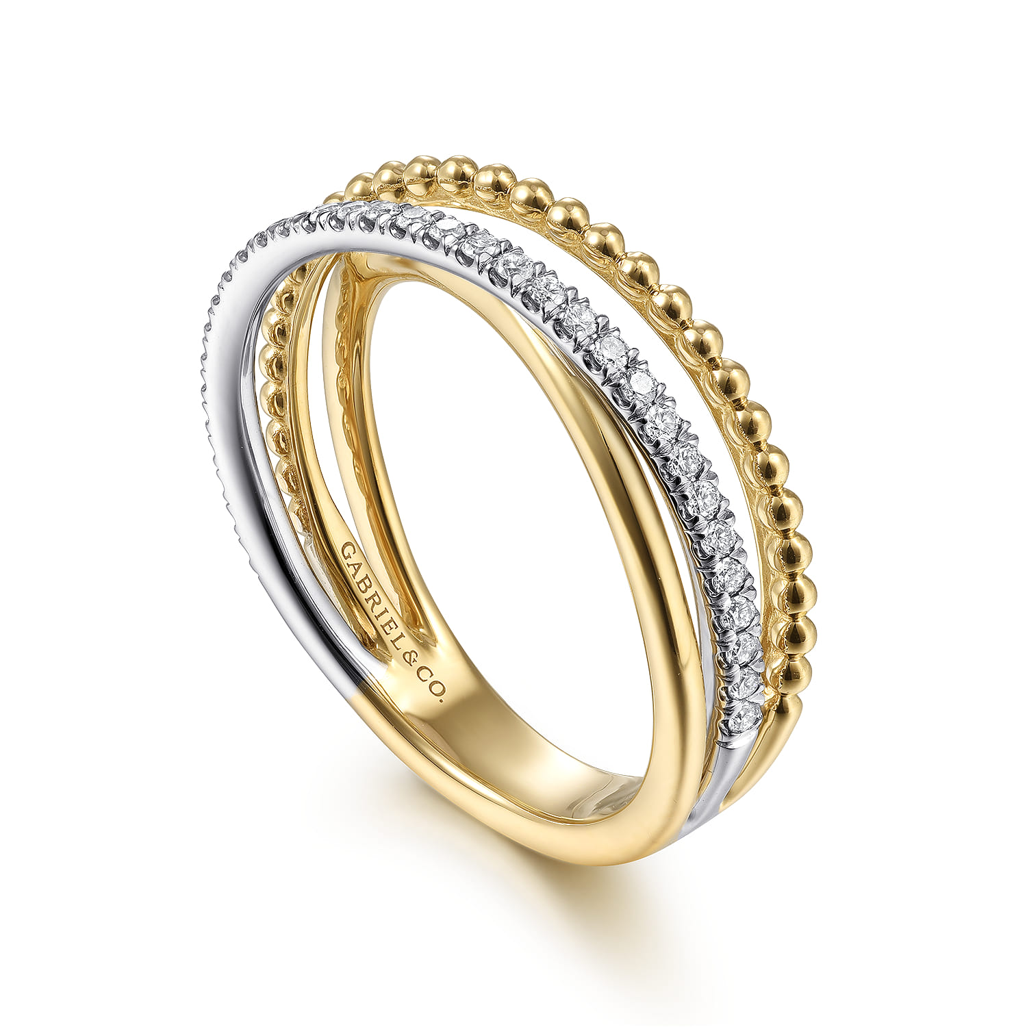 14K White-Yellow Gold Bujukan Ball and Diamond Criss Cross Ring - 0.2 ct - Shot 3