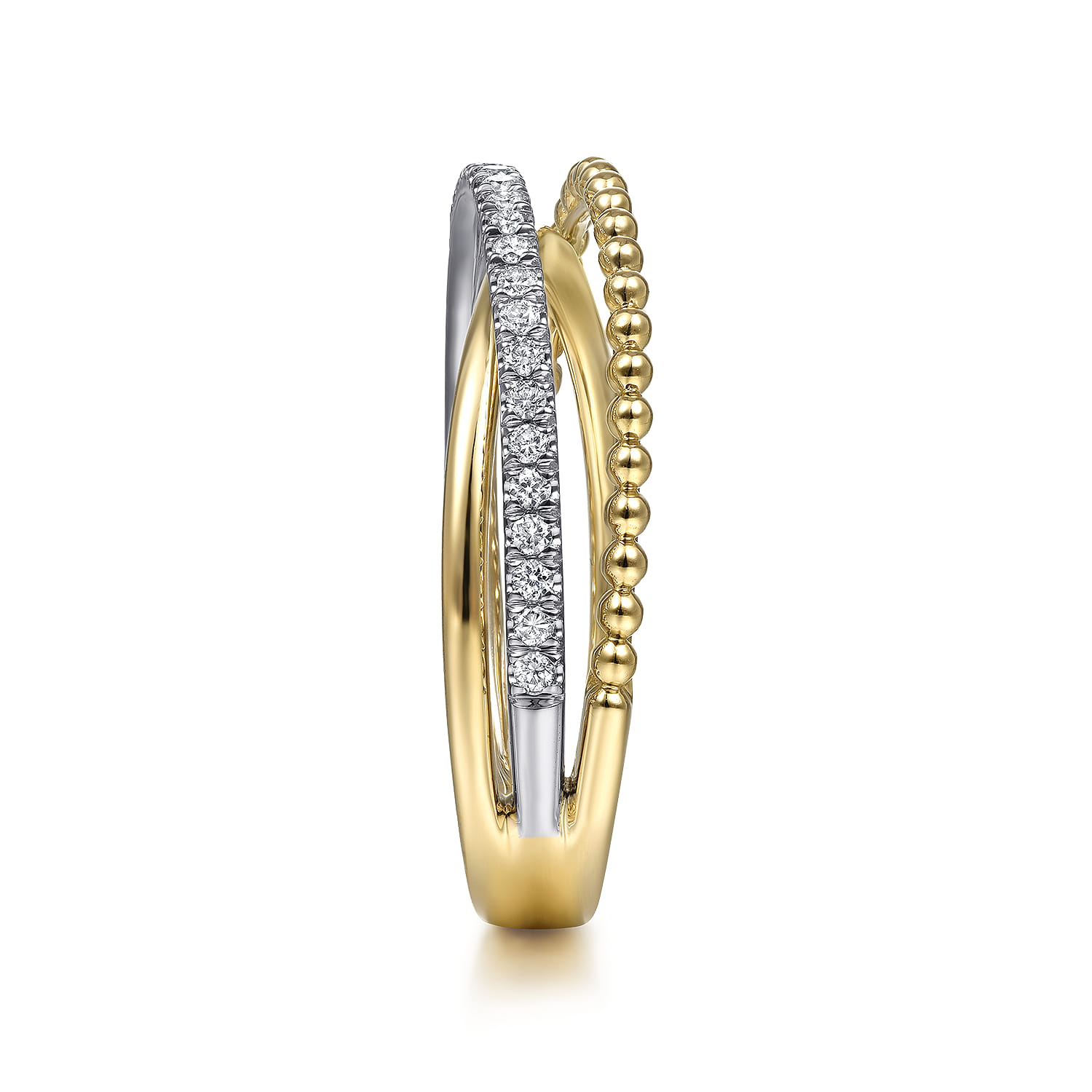 14K White-Yellow Gold Bujukan Ball and Diamond Criss Cross Ring - 0.2 ct - Shot 4