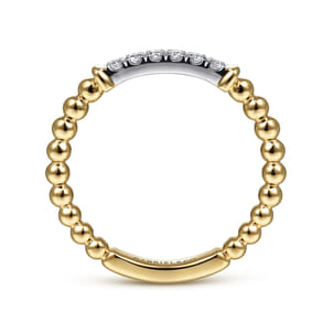 14K White-Yellow Gold Bujukan Band Stackable with Diamond Pave Center Bar