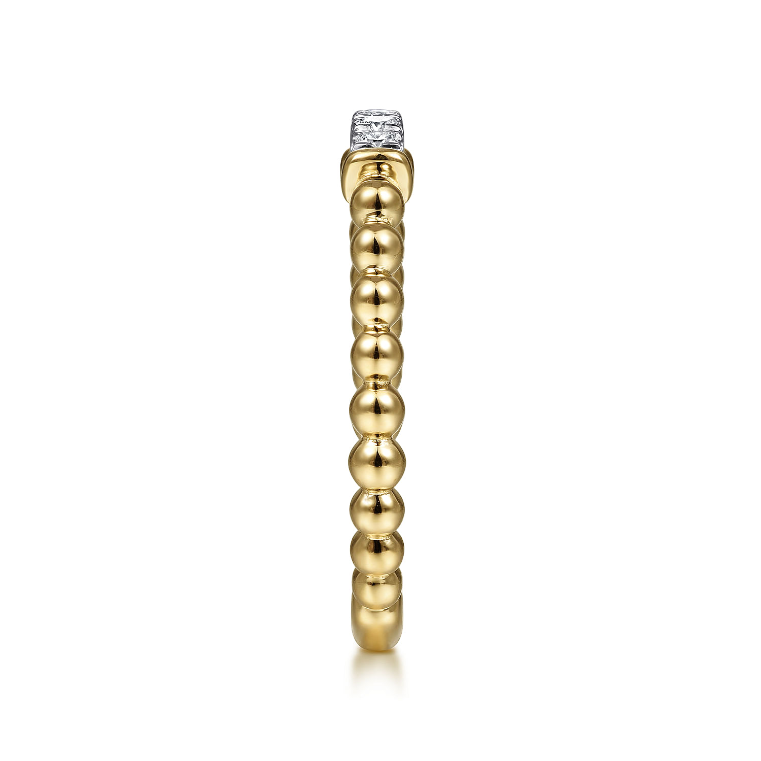 14K White-Yellow Gold Bujukan Band Stackable with Diamond Pave Center Bar