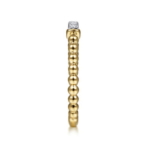 14K White-Yellow Gold Bujukan Band Stackable with Diamond Pave Center Bar
