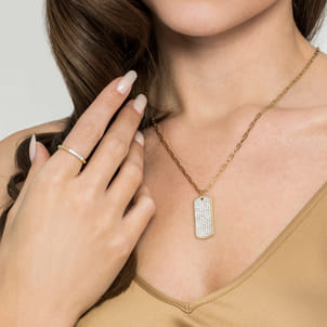 14K White-Yellow Gold Bujukan Band Stackable with Diamond Pave Center Bar