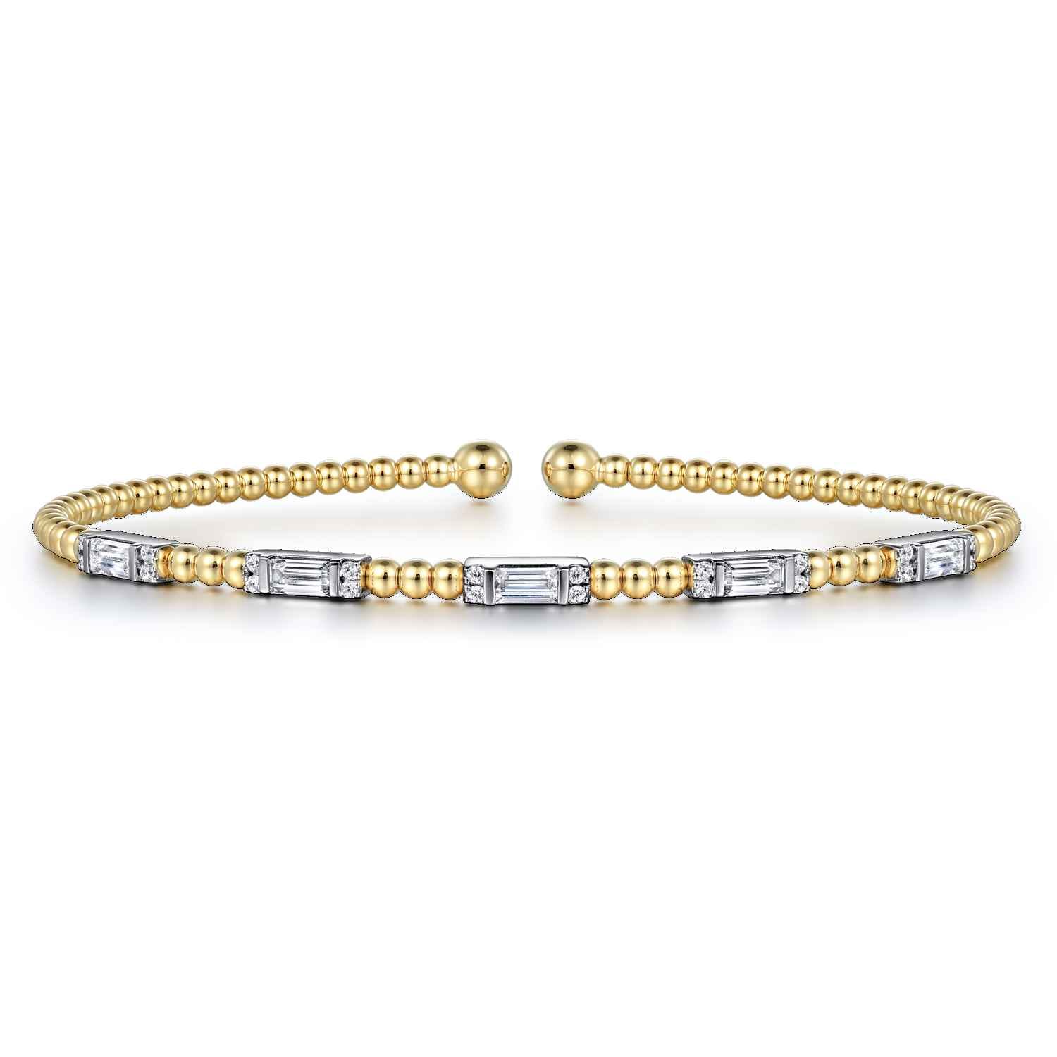 14K White-Yellow Gold Bujukan Bangle With Diamond Baguette Stations - 0.65 ct - Shot 1