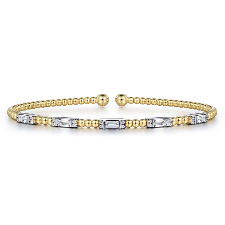 14K White-Yellow Gold Bujukan Bangle With Diamond Baguette Stations - 0.65 ct - Shot 1