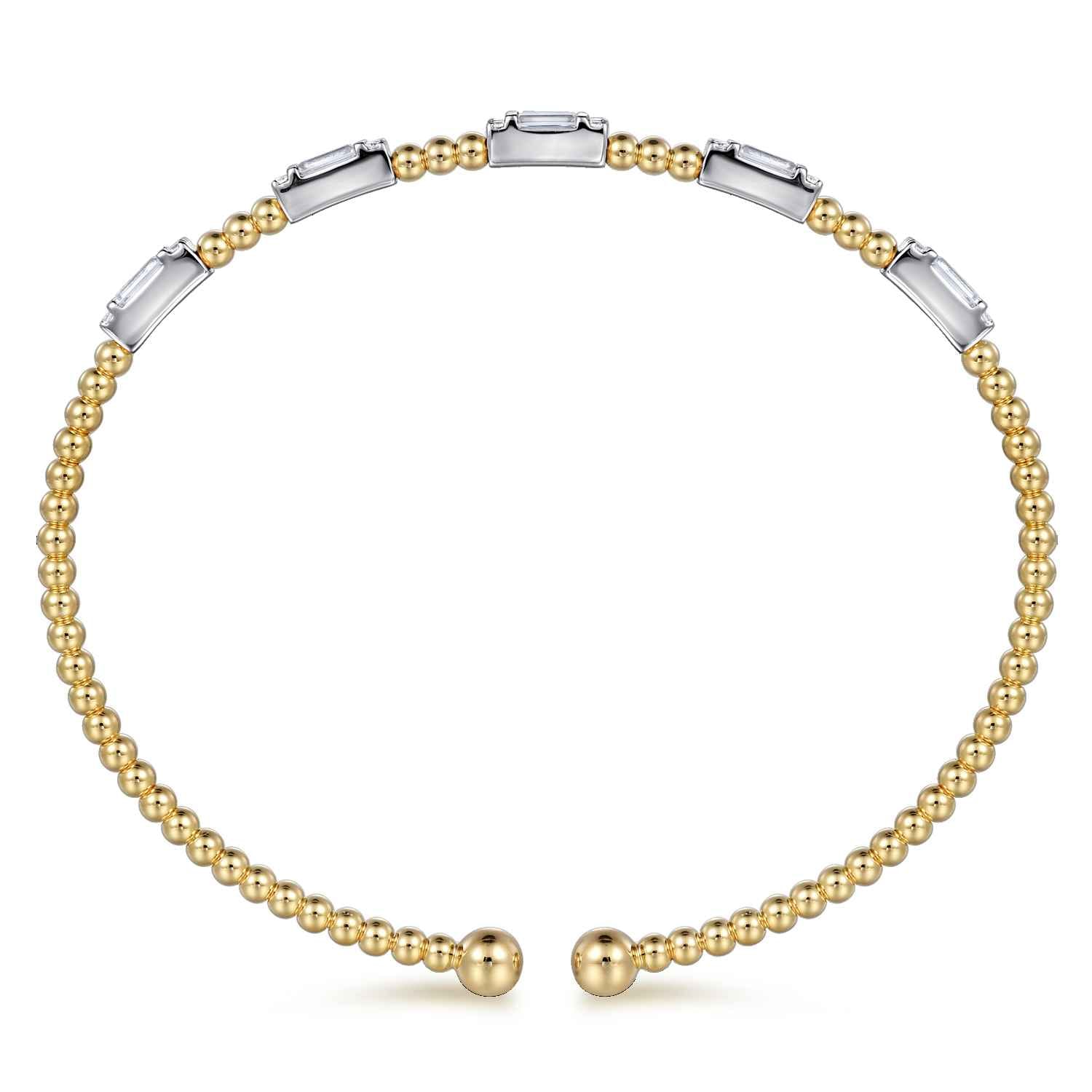 14K White-Yellow Gold Bujukan Bangle With Diamond Baguette Stations - 0.65 ct - Shot 3