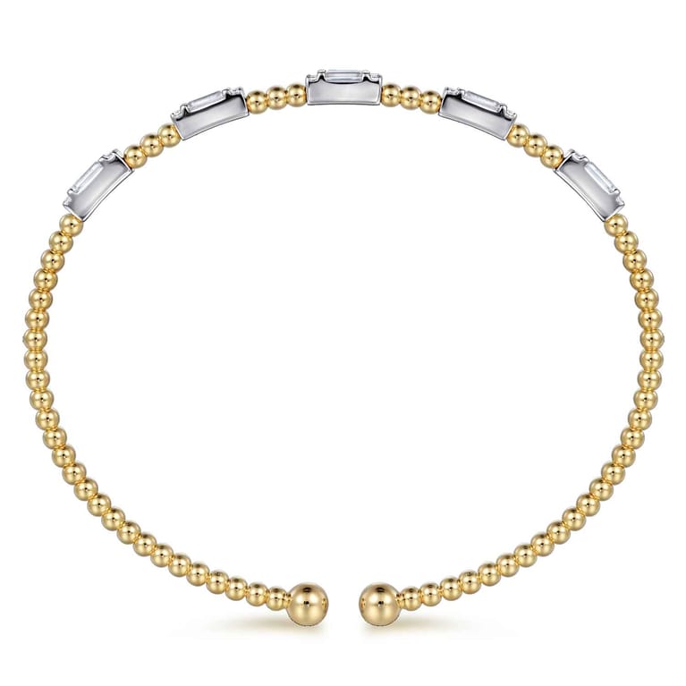 14K White-Yellow Gold Bujukan Bangle With Diamond Baguette Stations - 0.65 ct - Shot 3
