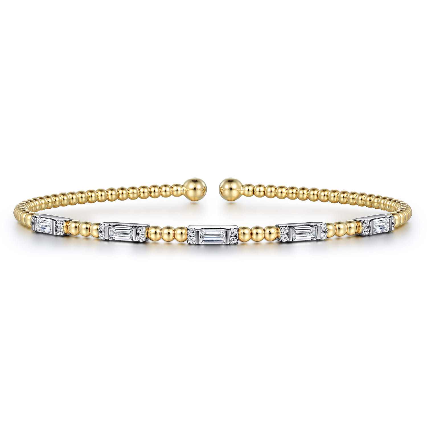 14K White-Yellow Gold Bujukan Bangle With Diamond Baguette Stations - 0.72 ct - Shot 1
