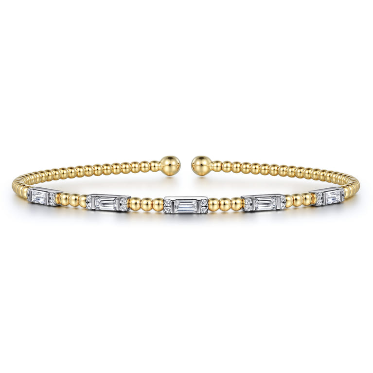 14K White-Yellow Gold Bujukan Bangle With Diamond Baguette Stations - 0.72 ct - Shot 1