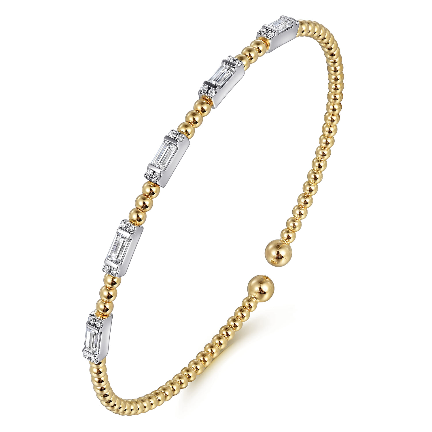 14K White-Yellow Gold Bujukan Bangle With Diamond Baguette Stations - 0.72 ct - Shot 2