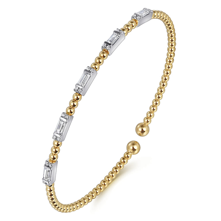 14K White-Yellow Gold Bujukan Bangle With Diamond Baguette Stations - 0.72 ct - Shot 2
