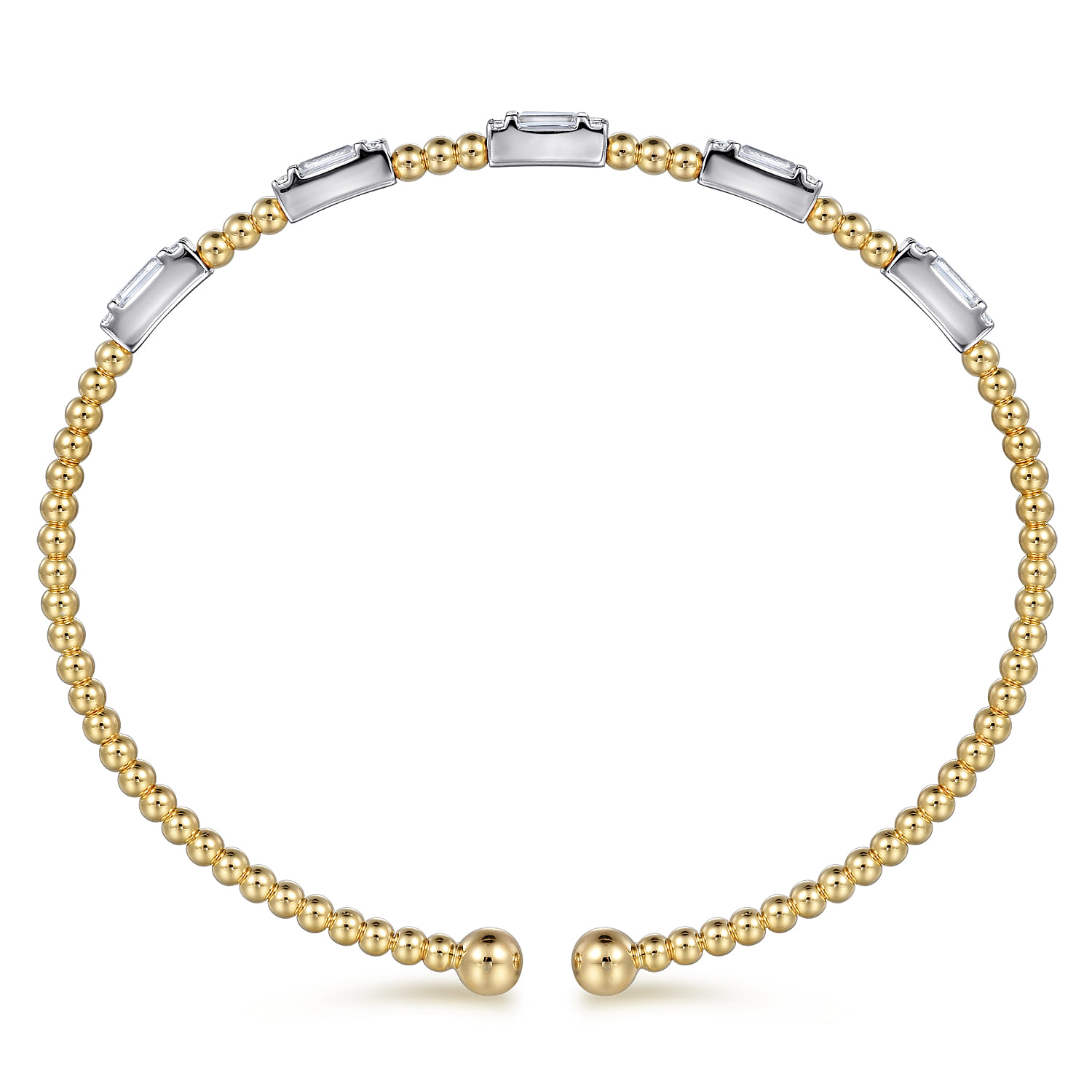 14K White-Yellow Gold Bujukan Bangle With Diamond Baguette Stations - 0.72 ct - Shot 3