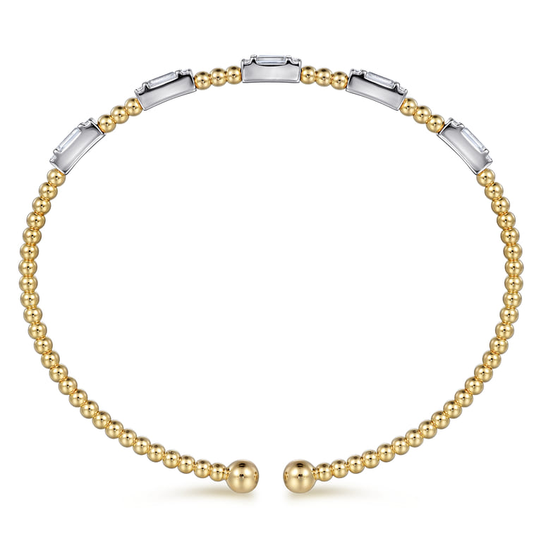 14K White-Yellow Gold Bujukan Bangle With Diamond Baguette Stations - 0.72 ct - Shot 3