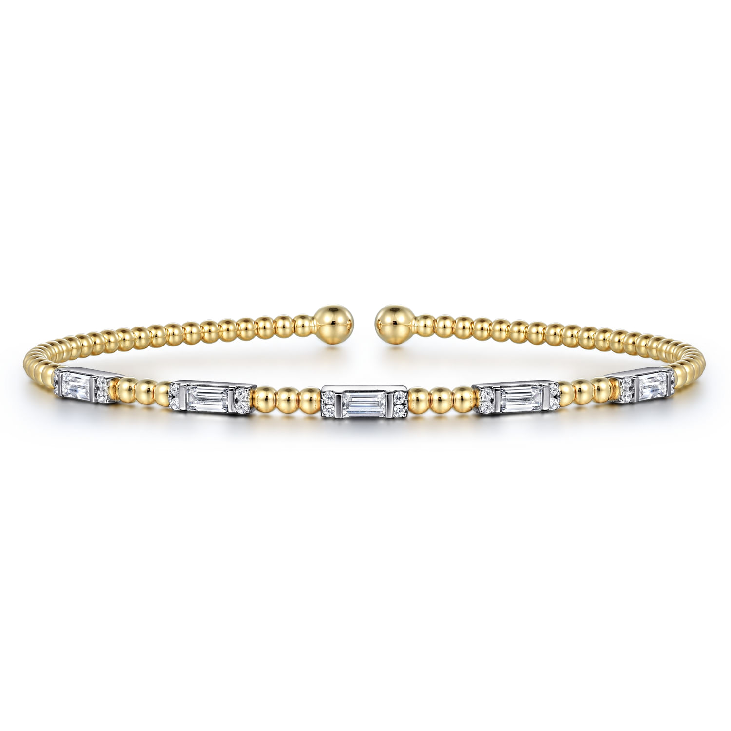 14K White-Yellow Gold Bujukan Bangle With Diamond Baguette Stations