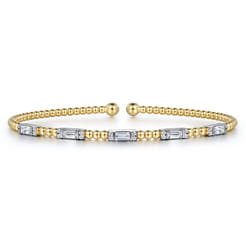 14K White-Yellow Gold Bujukan Bangle With Diamond Baguette Stations