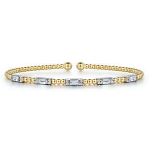 14K White-Yellow Gold Bujukan Bangle With Diamond Baguette Stations