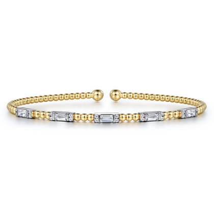 14K White-Yellow Gold Bujukan Bangle With Diamond Baguette Stations