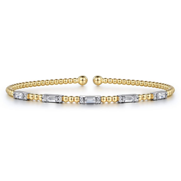 14K White-Yellow Gold Bujukan Bangle With Diamond Baguette Stations - 0.72 ct - Shot 1