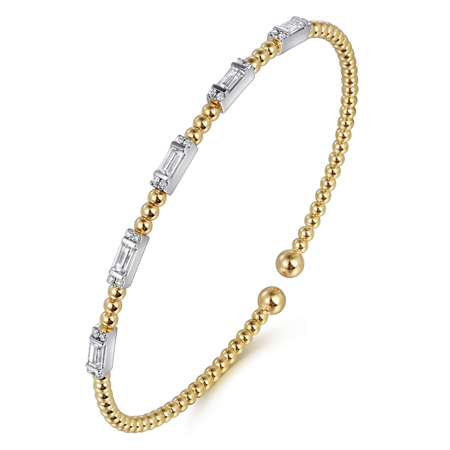 14K White-Yellow Gold Bujukan Bangle With Diamond Baguette Stations