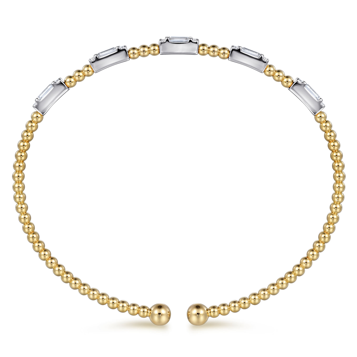 14K White-Yellow Gold Bujukan Bangle With Diamond Baguette Stations