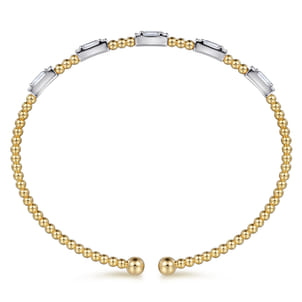 14K White-Yellow Gold Bujukan Bangle With Diamond Baguette Stations
