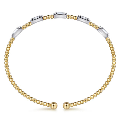 14K White-Yellow Gold Bujukan Bangle With Diamond Baguette Stations
